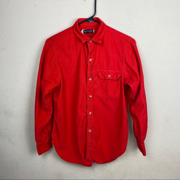 Corduroy Button Up Shirt Red Collar Jacket Pierre Cardin Womens Size 14 - Picture 6 of 9